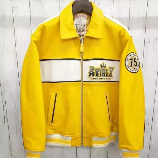 NEW Men’s Avirex Yellow Cowhide Leather Jacket