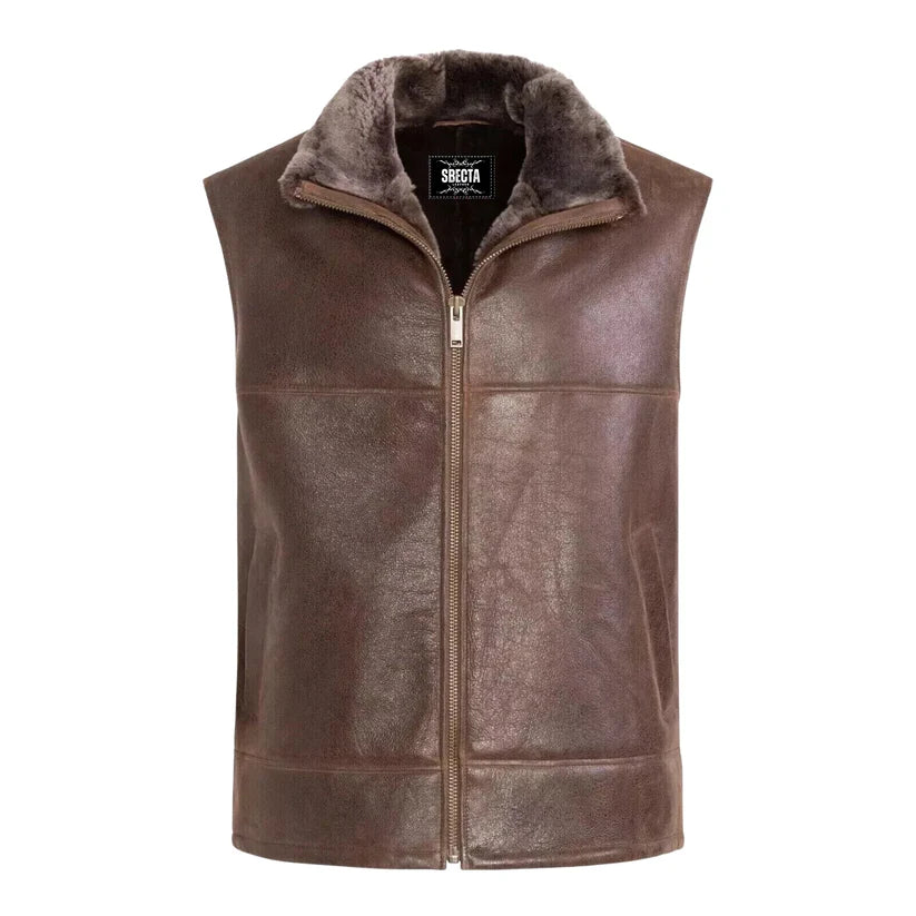 Men's Brown Shearling Leather Vest