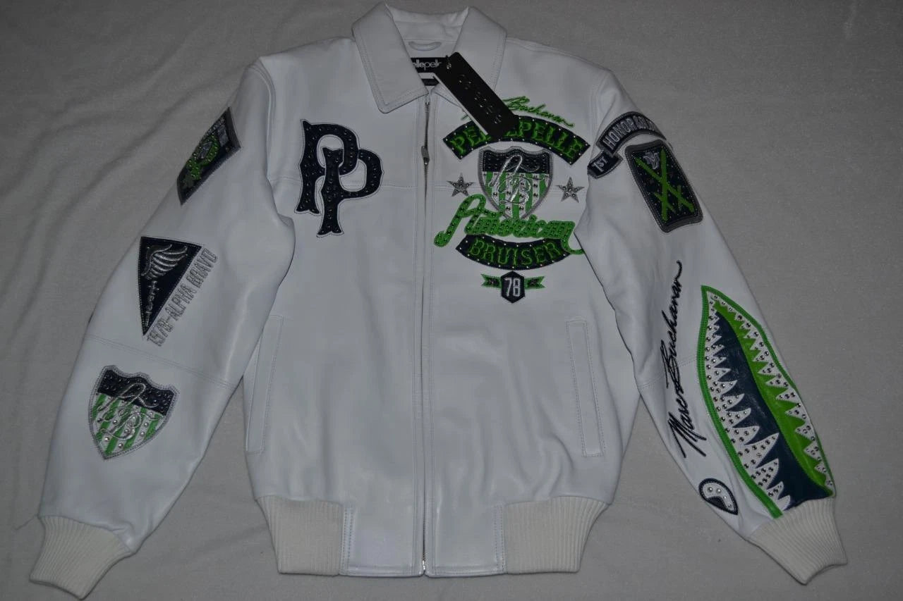 Pelle Pelle Men's LEATHER Jacket WHITE ANNIVERSARY AMERICAN BRUISER All Sizes