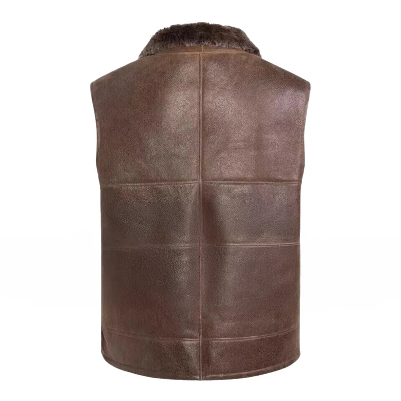 Men's Brown Shearling Leather Vest